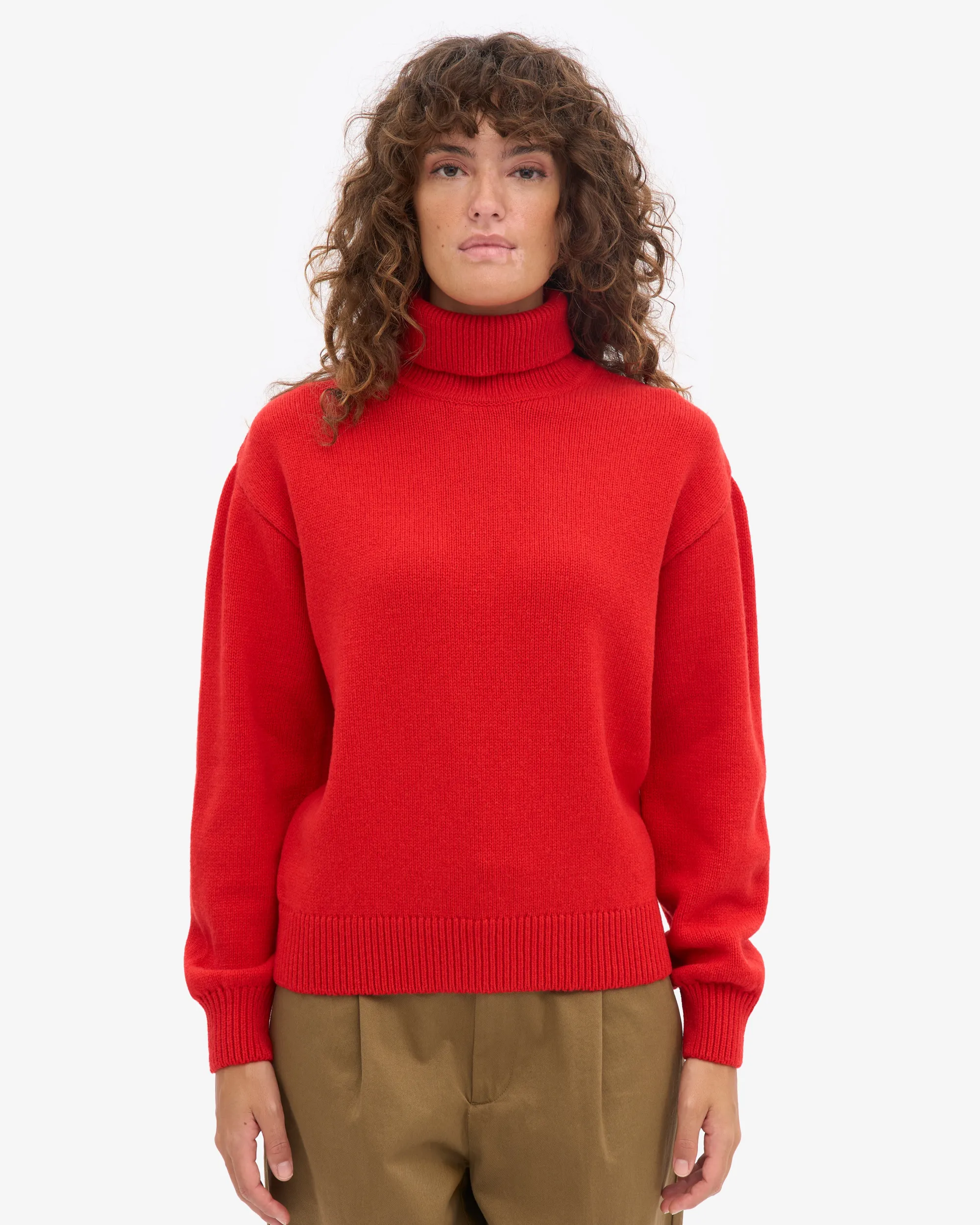 Merino Wool Turtleneck - Red Tangerine