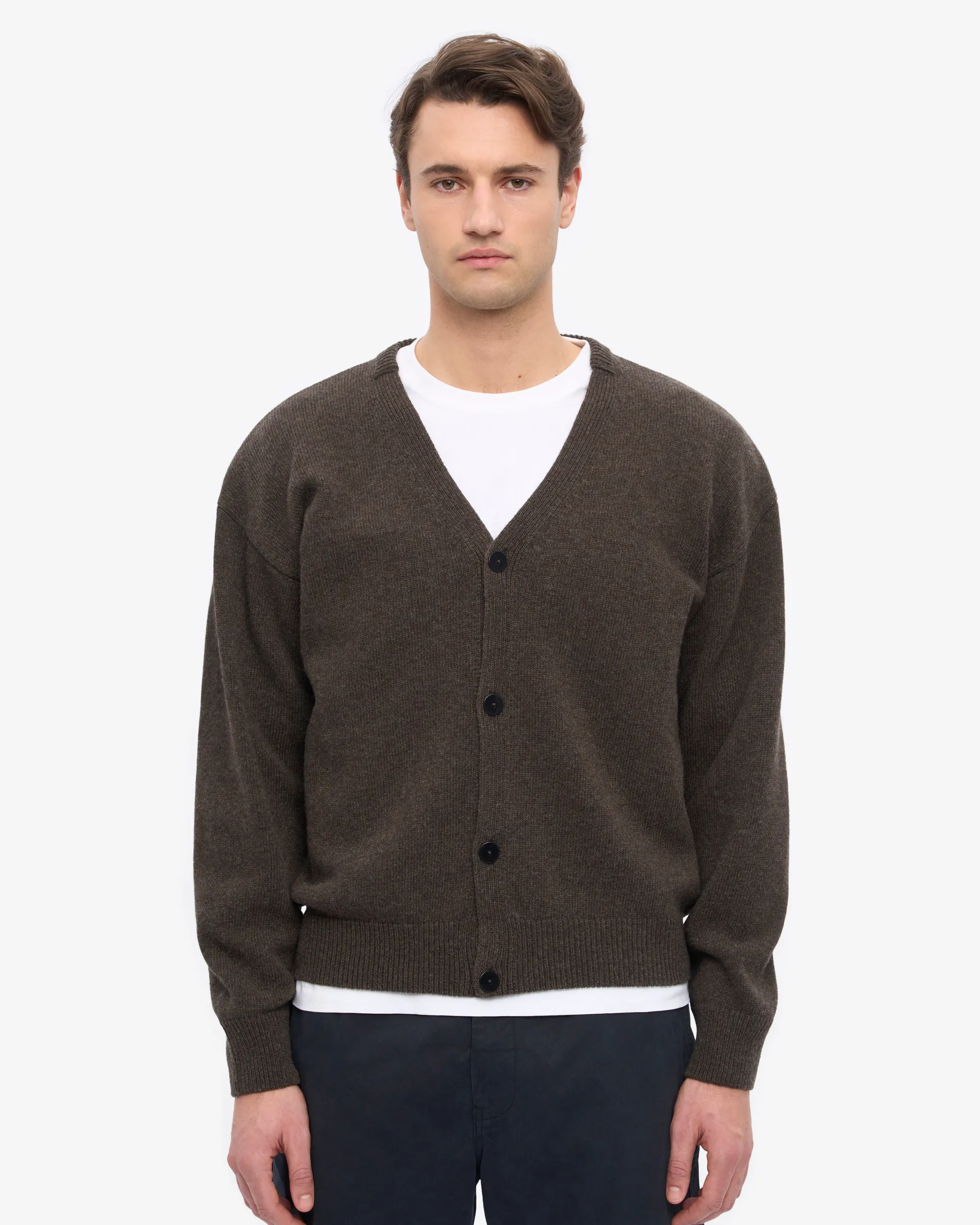 Merino Wool V-Neck Cardigan - Coffee Brown