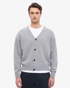 Merino Wool V-Neck Cardigan - Heather Grey