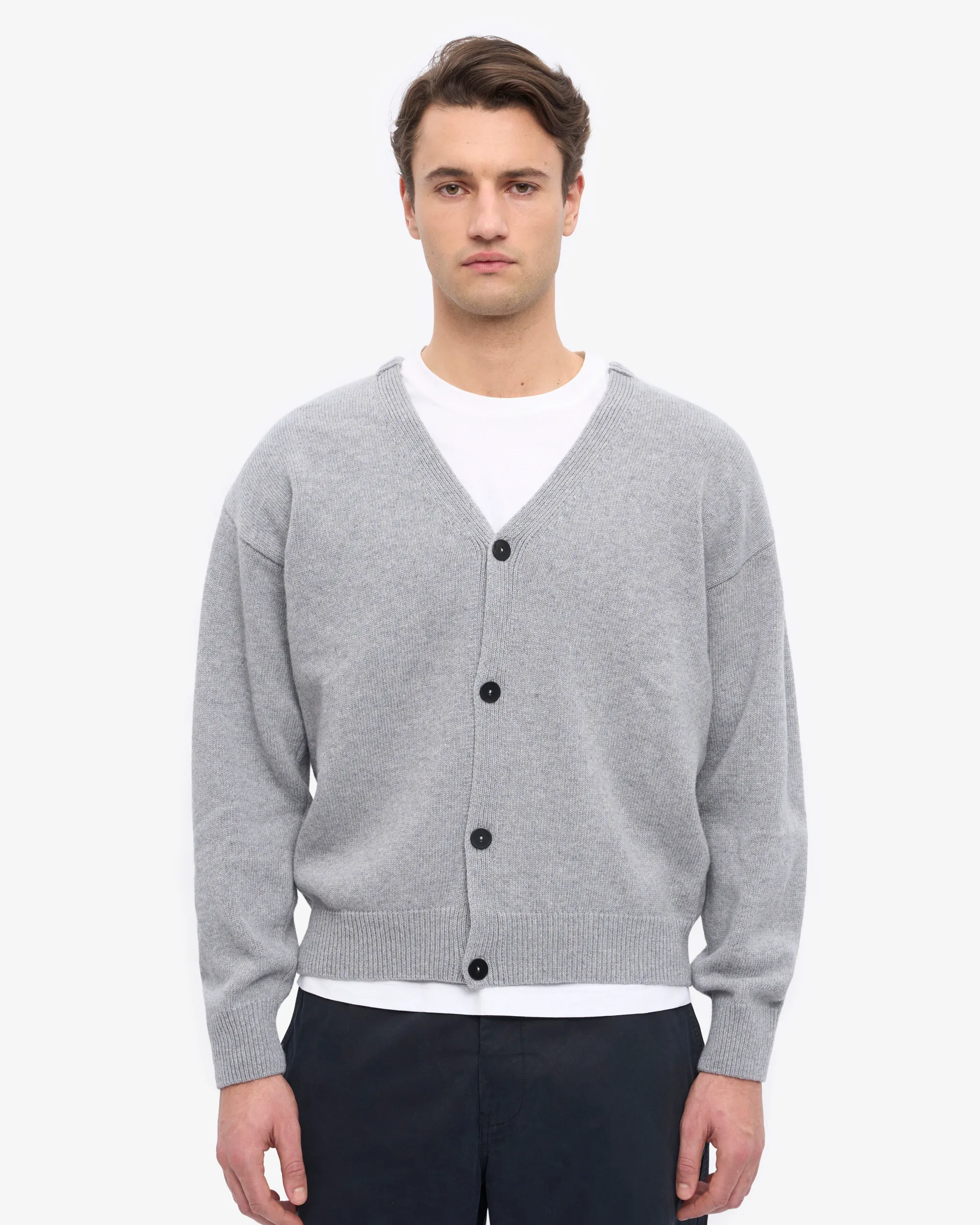 Merino Wool V-Neck Cardigan - Heather Grey