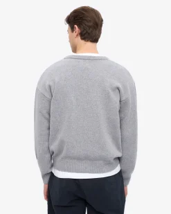 Merino Wool V-Neck Cardigan - Heather Grey