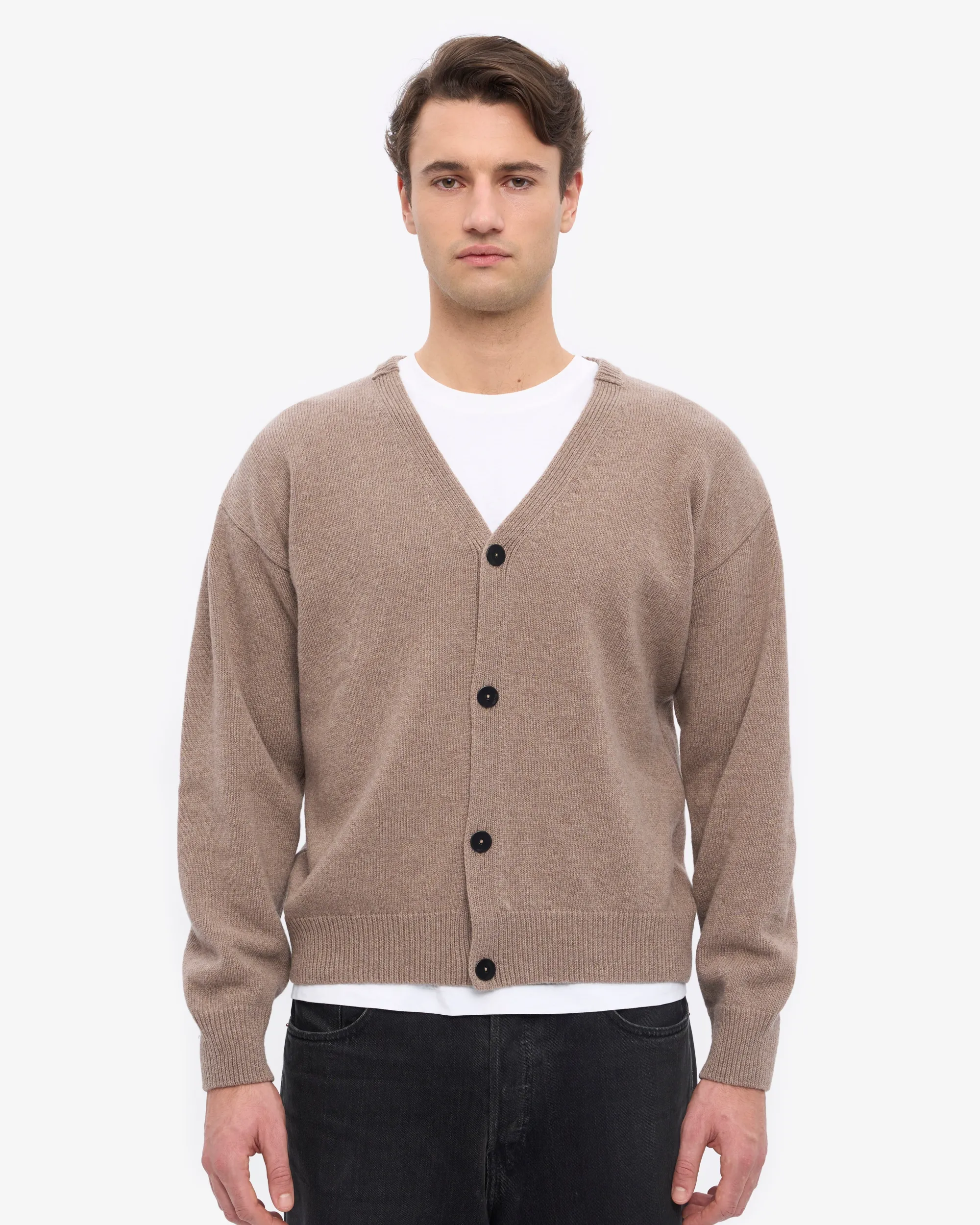 Merino Wool V-Neck Cardigan - Warm Taupe