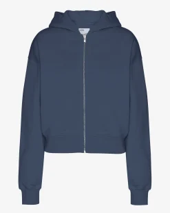 Organic Crop Zip Hood - Petrol Blue