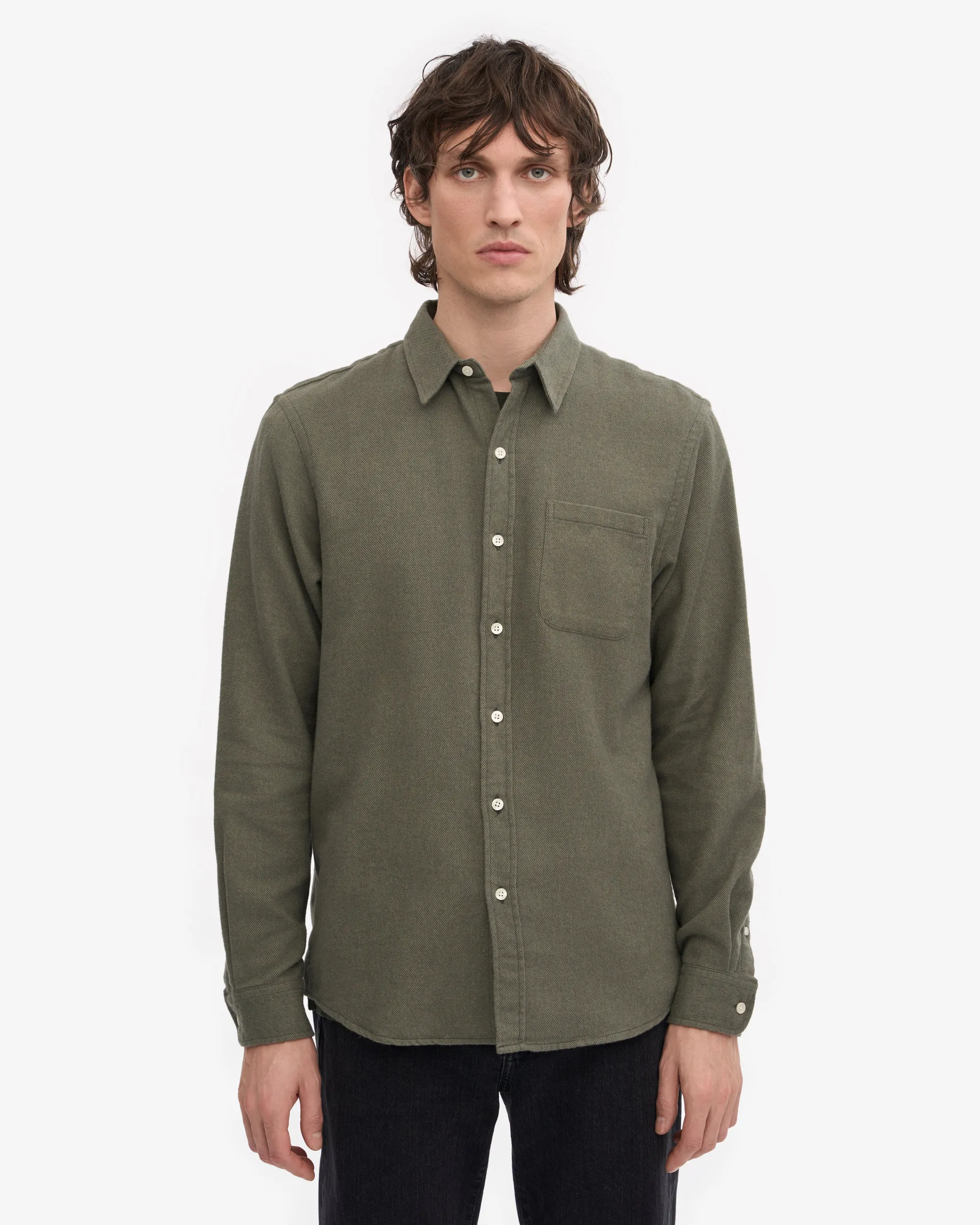 Organic Flannel Shirt - Dusty Olive