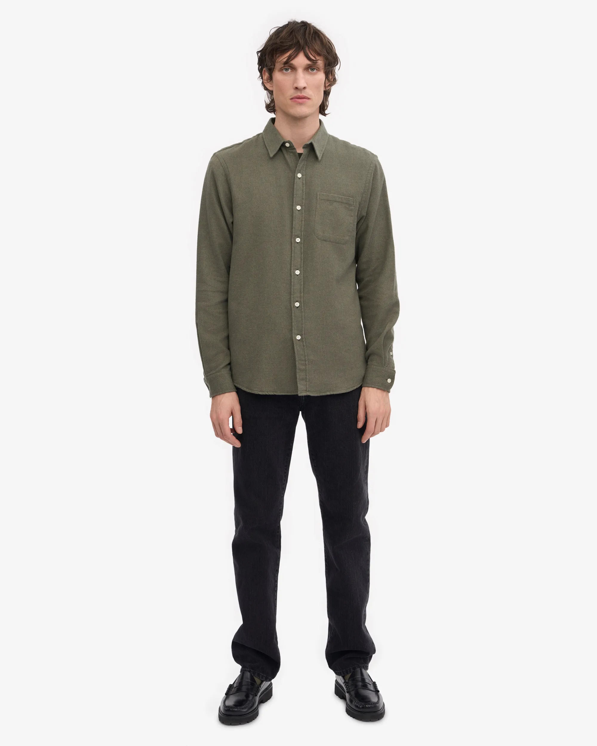 Organic Flannel Shirt - Dusty Olive