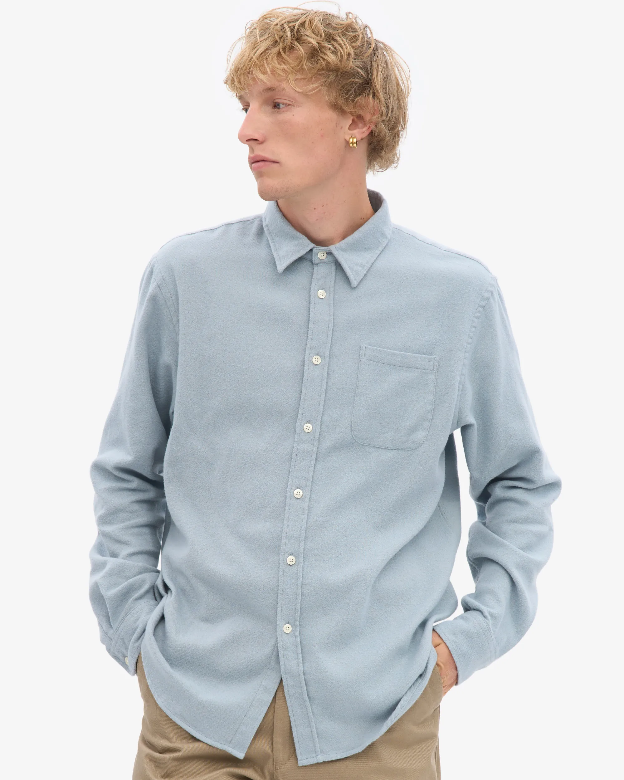 Organic Flannel Shirt - Steel Blue