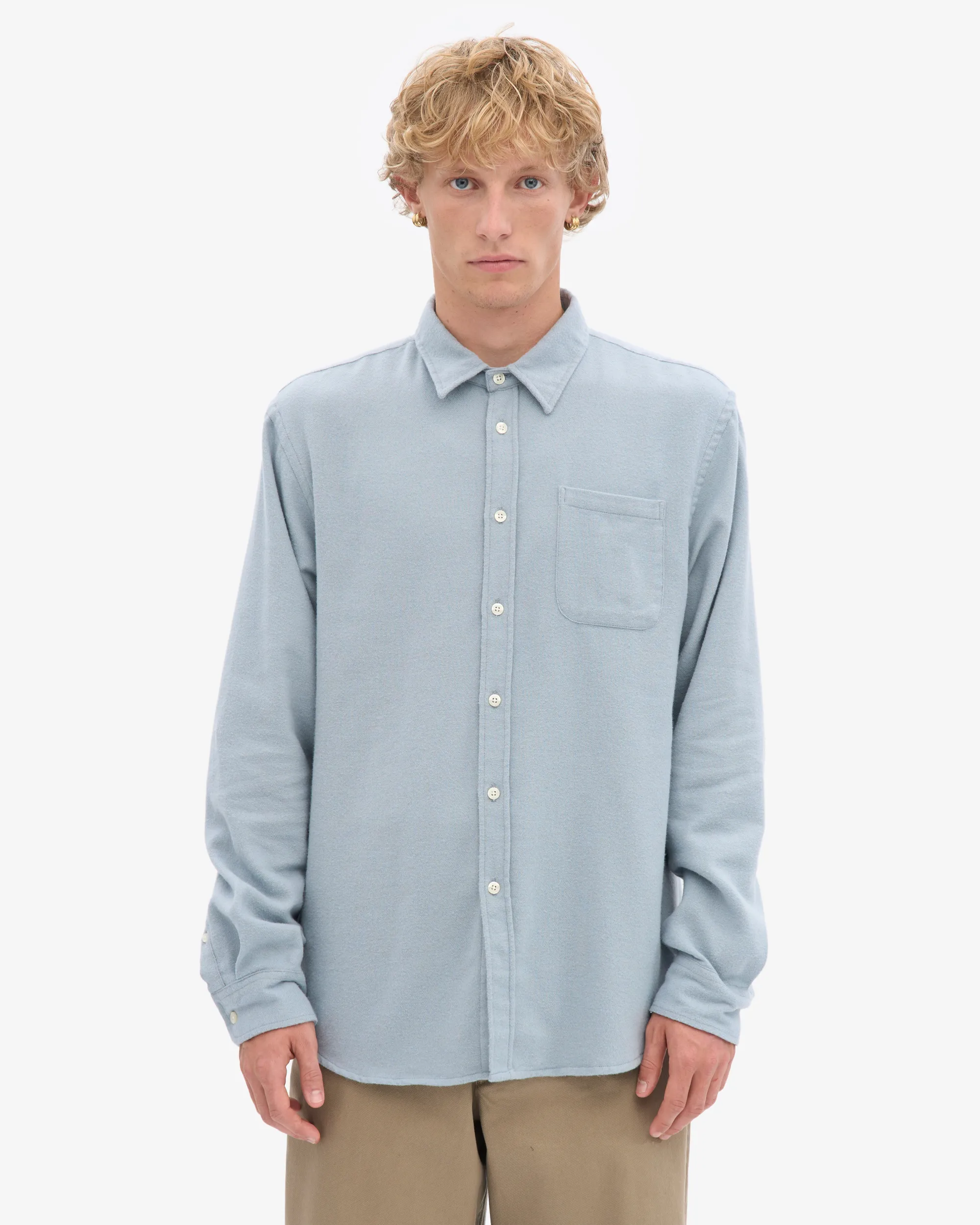 Organic Flannel Shirt - Steel Blue