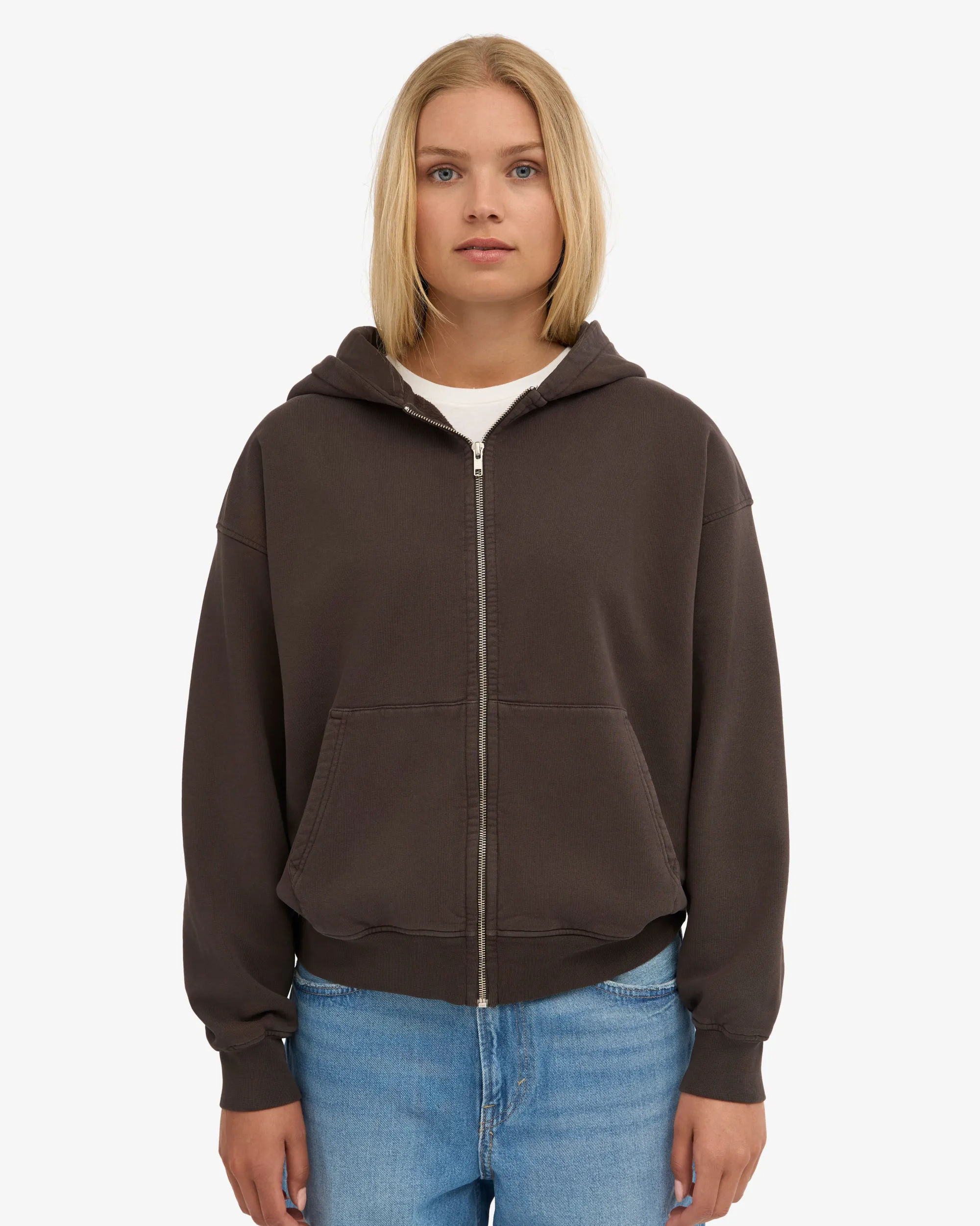 Organic Oversized Zip Hood - Coffee Brown