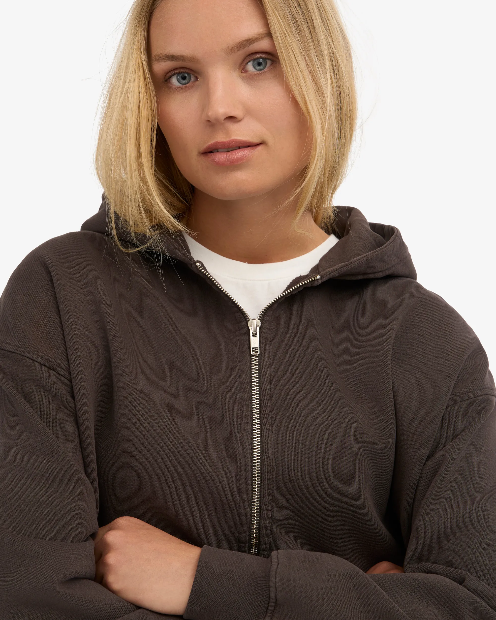Organic Oversized Zip Hood - Coffee Brown