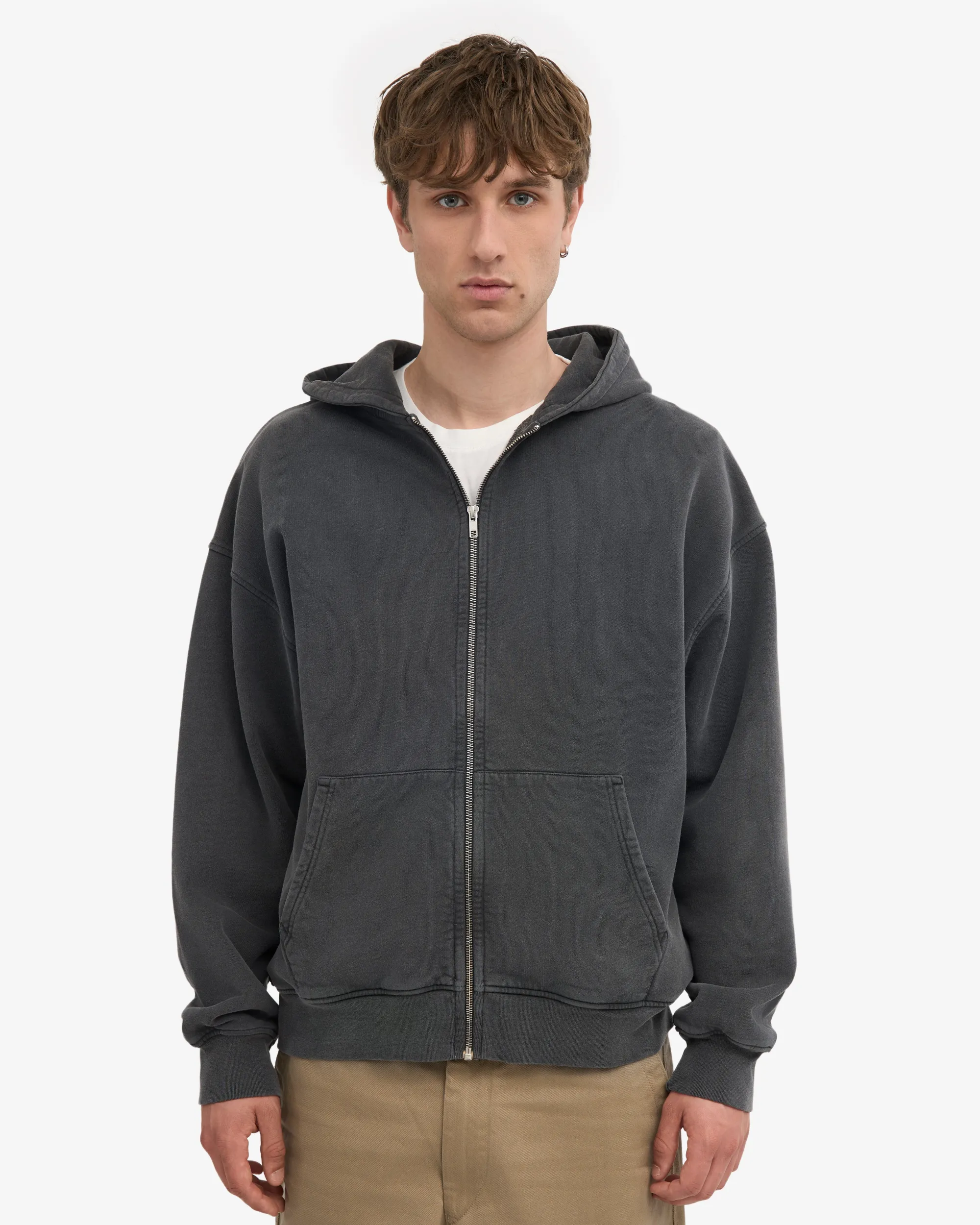 Organic Oversized Zip Hood - Faded Black