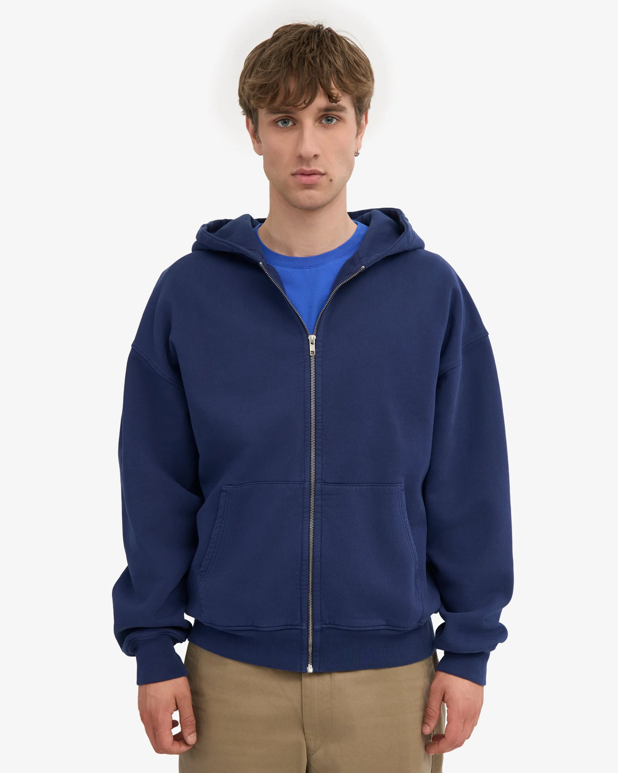 Organic Oversized Zip Hood - Marine Blue