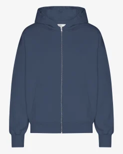 Organic Oversized Zip Hood - Petrol Blue