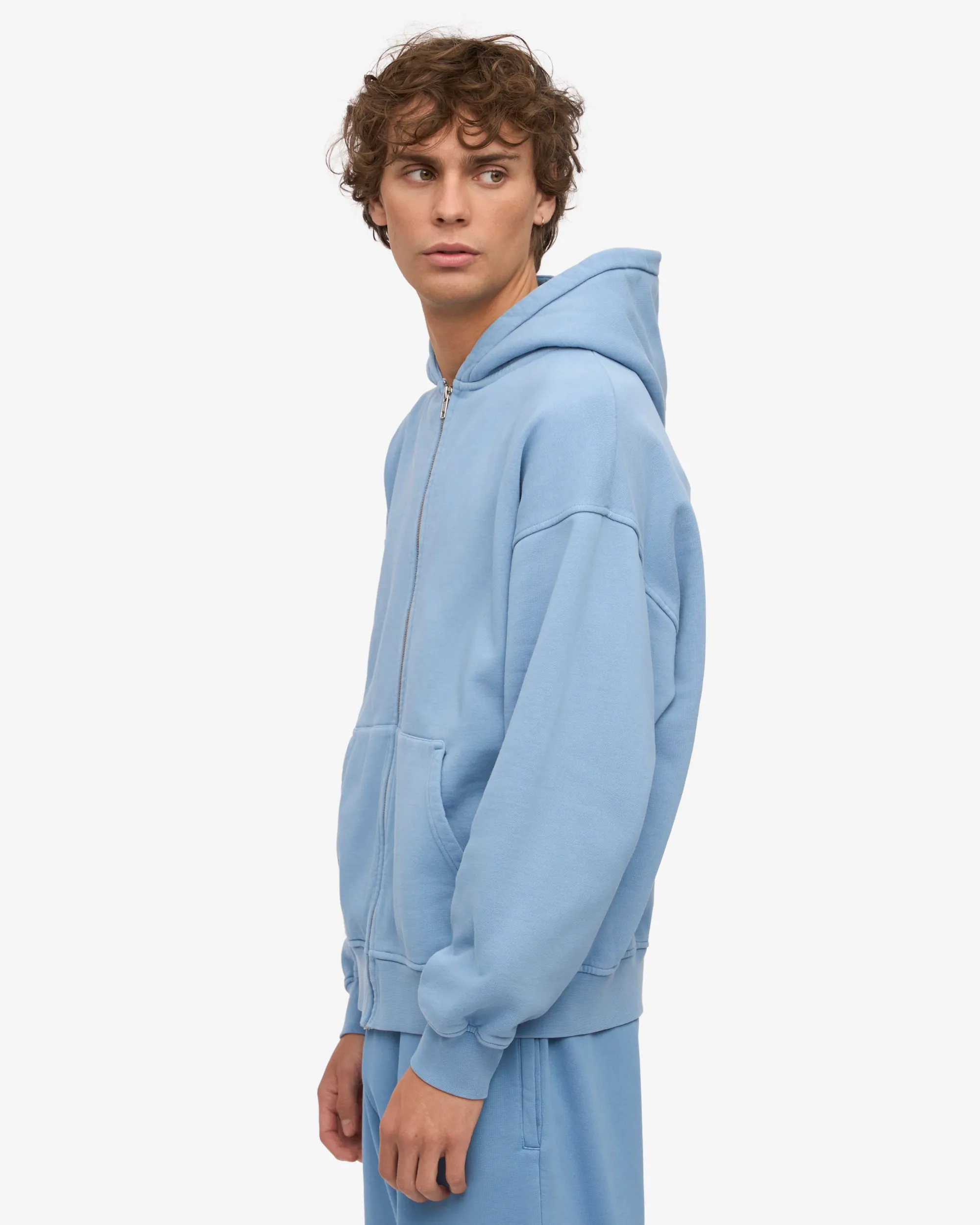 Organic Oversized Zip Hood - Seaside Blue