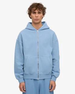Organic Oversized Zip Hood - Seaside Blue
