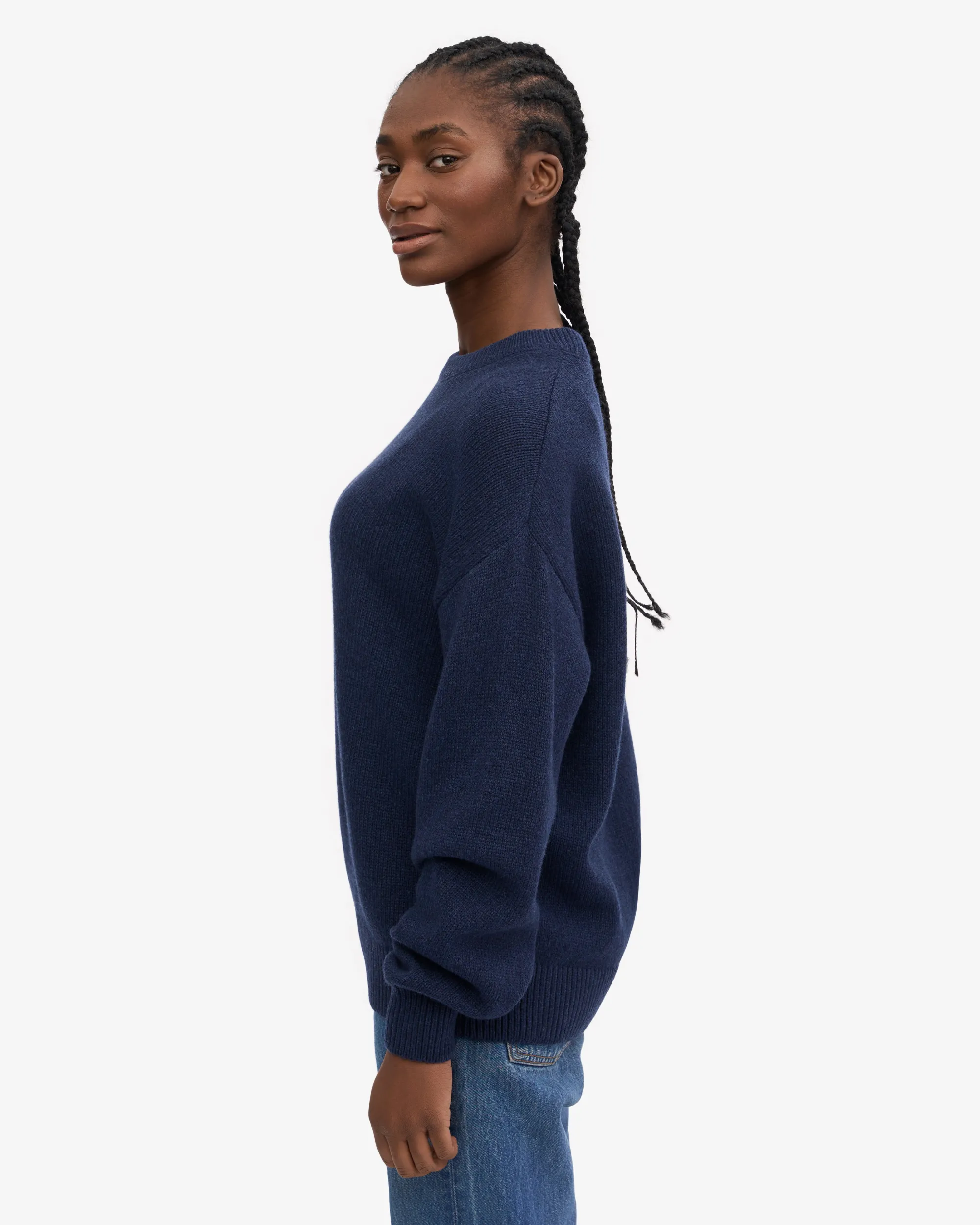Oversized Merino Wool Crew - Marine Blue