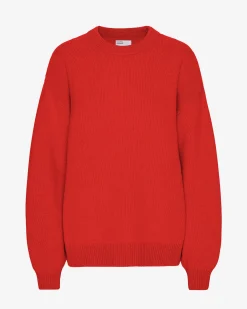 Oversized Merino Wool Crew - Red Tangerine
